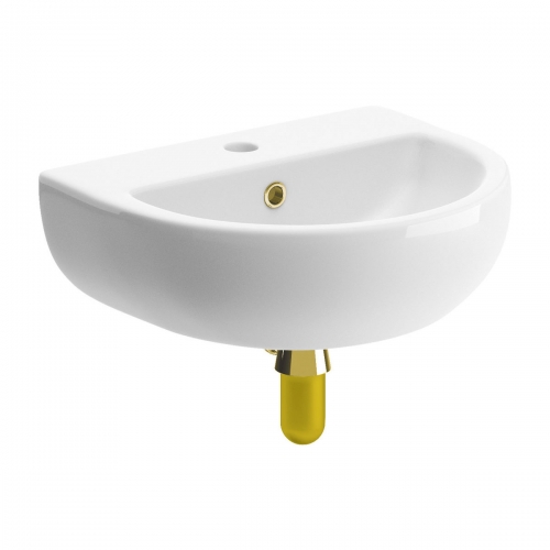 Series11 450x400mm 1TH Cloakroom Basin & Brushed Brass Bottle Trap