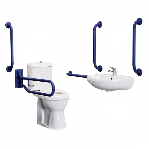 Nuie Doc M Pack Including Toilet, Wall Hung Basin & Blue Rails