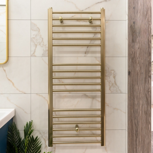 Lazzarini Silea Straight Heated Towel Rail Brushed Brass 1200mm x 500mm