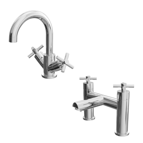 Cross Handled Basin & Bath Tap Bundle - Chrome Cassellie