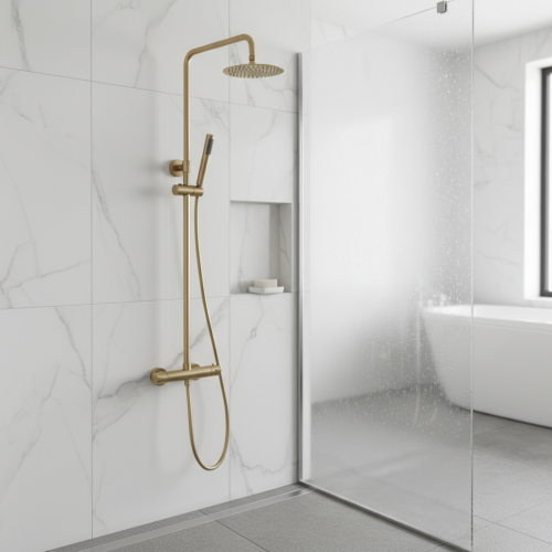Brushed Brass Thermostatic Shower