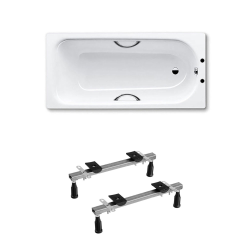 Kaldewei Eurowa 312 Anti Slip Steel Drilled For Twin Grips Bath 1700 x 700mm 2 Tap Holes Inc Legs & Grips