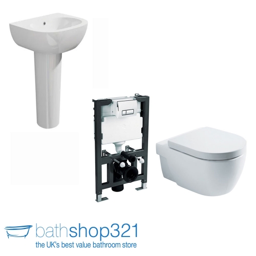Flero Wall Hung Suite (Pan, Frame, Cistern, Seat, Basin & Pedestal)