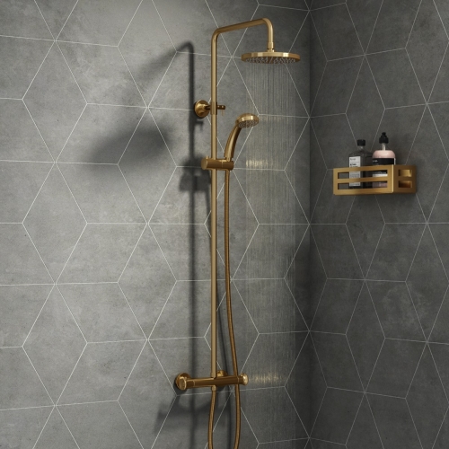 Brushed Brass Round Thermostatic Shower Set