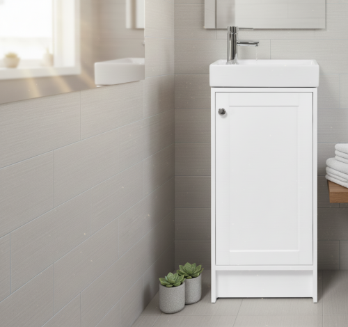 400mm Traditional Floorstanding Cloakroom Vanity Unit and Basin - White - Whitley By Voda Design