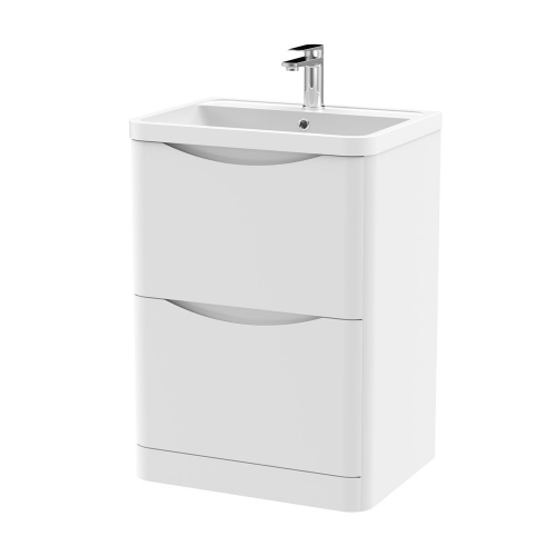 600mm F/S 2-Drawer Unit & Polymarble Basin - Satin White (ISLA001)