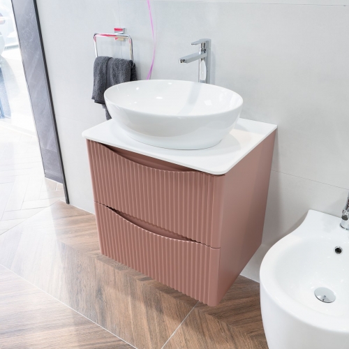 Full Fluted 600mm Floor Standing Vanity Unit & Inset Basin - Rose Pink (By Voda Design)