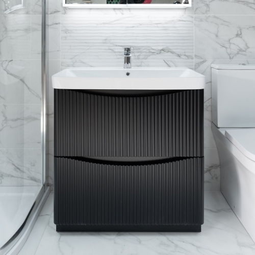 800mm Fluted Floor Standing Vanity Unit & Basin - Ember Black