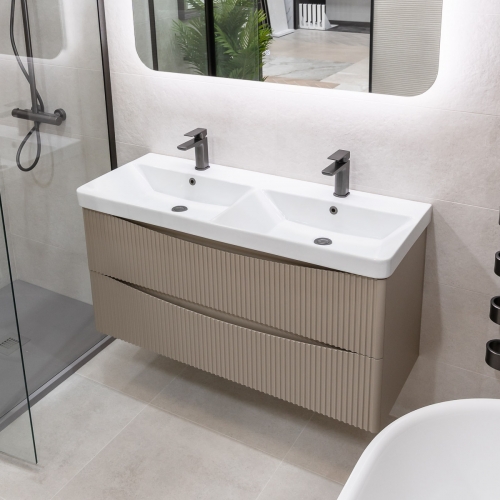 1200mm Fluted Wall Mounted Vanity Unit & Basin - Sand (By Voda Design)