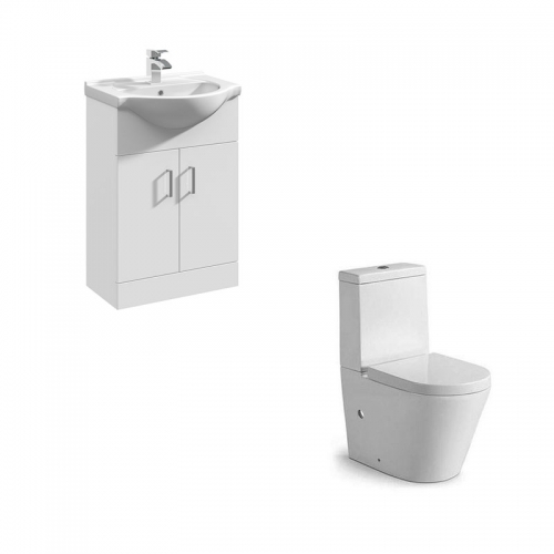 Kass White Gloss Vanity Unit, Basin & Toilet Bundle