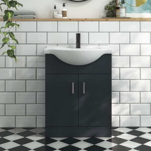 Black 650mm 2 Door Floor Standing With Basin - Oslo By Voda Design