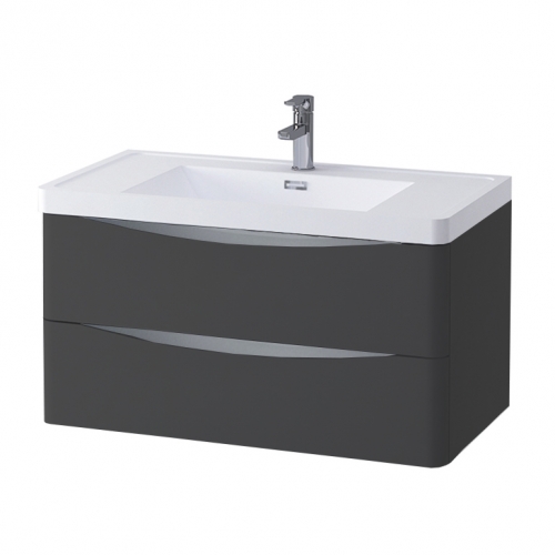 Grey Matt 900mm Wall Hung Vanity Unit with 1 Tap Hole Basin - Maddox By Voda Design