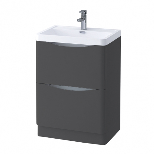 Grey Matt 600mm Freestanding Vanity Unit with 1 Tap Hole Basin - Maddox By Voda Design