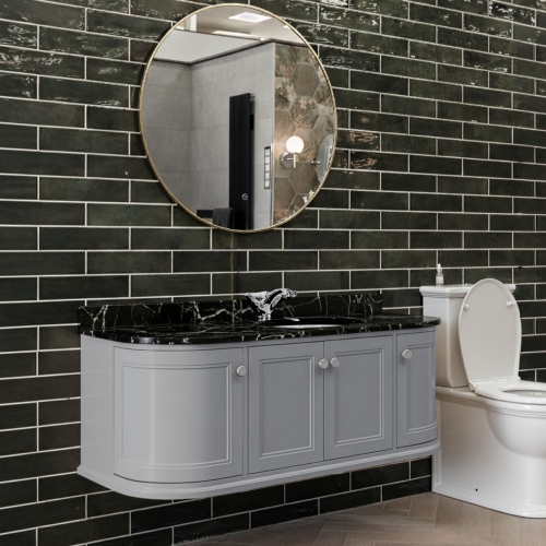 Hatton 1200mm Wall Mounted Grey Vanity Unit, Black Marble Worktop & Ceramic Basin