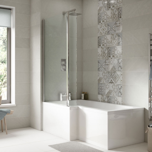1700mm Left Hand Square Shower Bath Bundle (Includes Bath, Screen & Front Panel) - LBATH1700LH