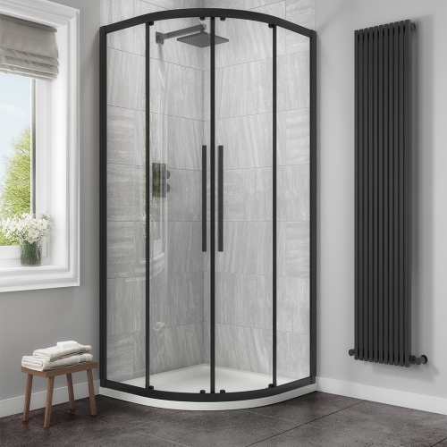 1000 x 1000mm Black 2 Door Quadrant Enclosure - Kaso Black By Voda Design