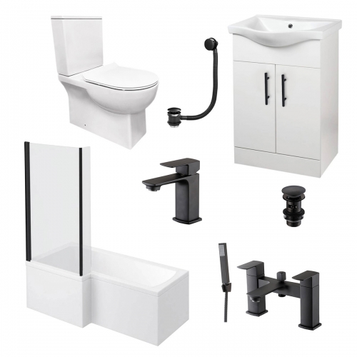 L Shape Shower Bath & Vanity Deal - Left Hand - VODASUITE4