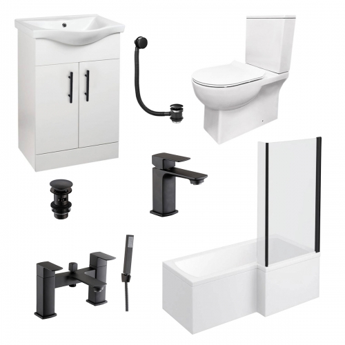 L Shape Shower Bath & Vanity Deal - Right Hand - VODASUITE3