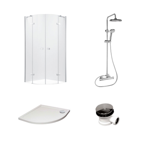 8mm Chrome Minimalist Quadrant Enclosure Bundle Including Enclosure, Tray, Shower & Waste