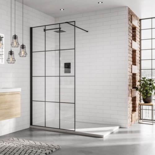 Black Grid 8mm Wetroom Glass Enclosure With Black Profile Aquadart Matrix