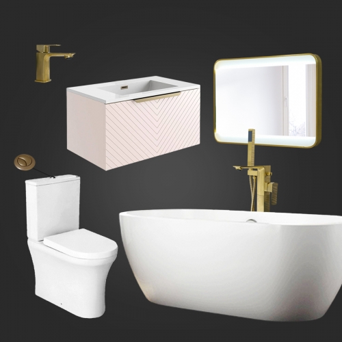 Complete Luxury Brass Bathroom Suite - Pink - VODASUITE12