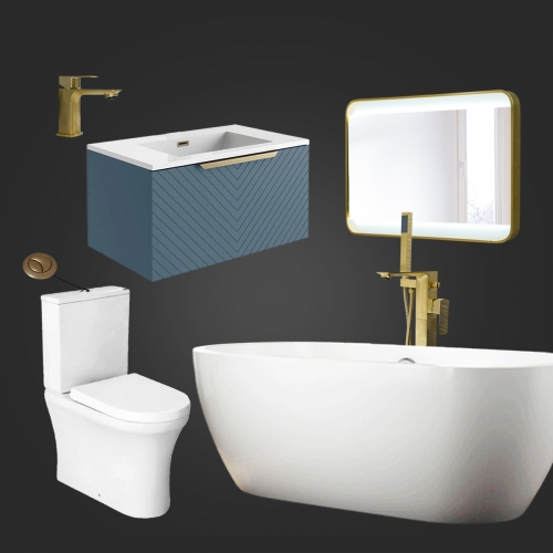 Complete Luxury Brass Bathroom Suite - Blue - VODASUITE13
