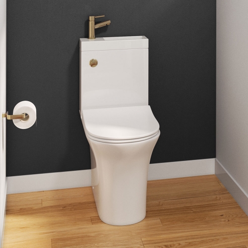 P2 Combination Round Toilet & Sink - Brushed Brass Tap