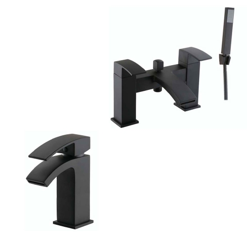 Matt Black Mono Basin & Bath Shower Mixer Pack - Pimlico