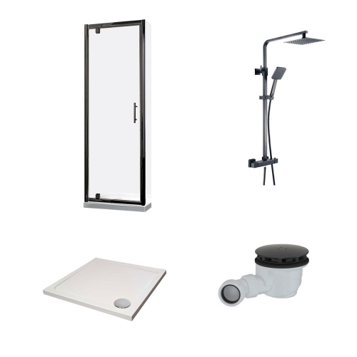 6mm Black Pivot Door Bundle Including Enclosure, Tray, Shower & Waste