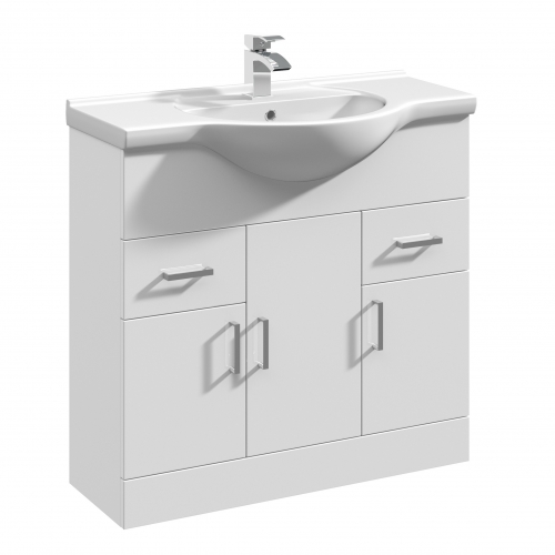 White Gloss 850mm Floorstanding Vanity Unit And Basin - Blanco By Voda Design