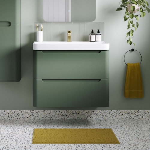 Freedom 605mm 2 Drawer Wall Hung Basin Unit - Matt Sage Green