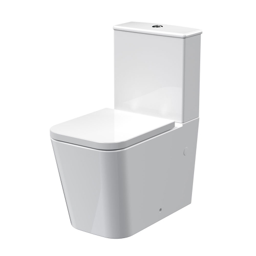 Square Rimless Flush To Wall Close Coupled Toilet, Cistern & Seat - TOILETSET11