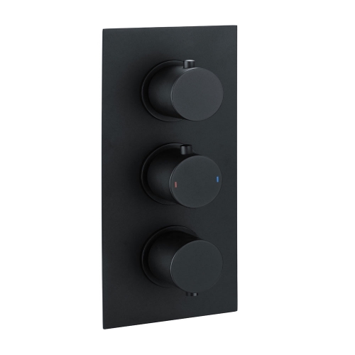 Black Round Concealed Triple Thermostatic Shower Valve by Voda Design (2 Outlets)