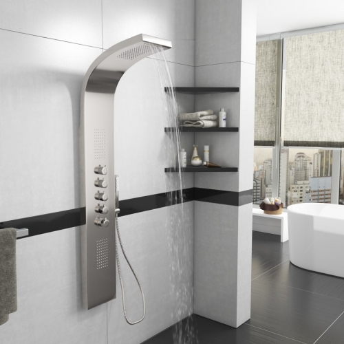 Synergy Monroe Waterfall Shower Panel Stainless Steel with Body Jets