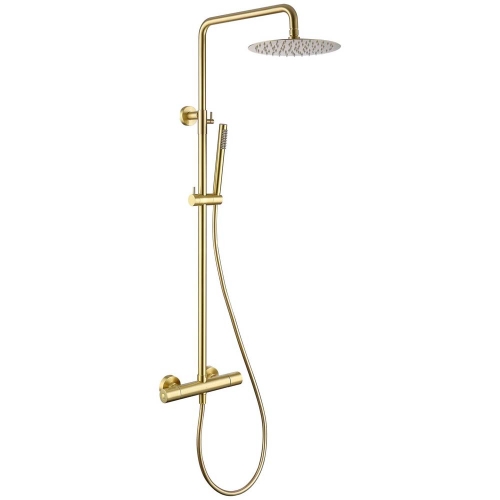Round Brushed Brass Thermostatic Shower - By Voda Design