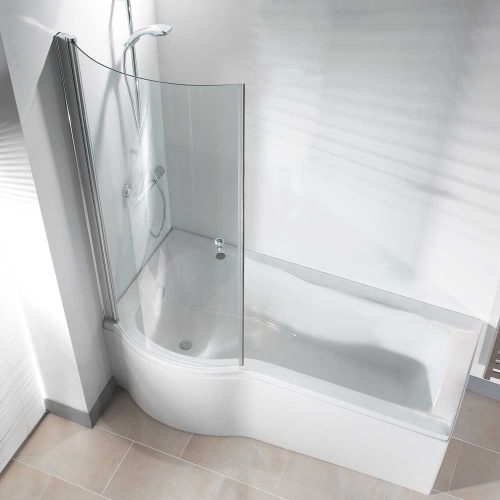 P Shape Curved Shower/Bath Screen - 6mm Glass