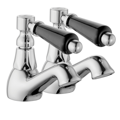 Pair Of Basin Taps - Chrome With Black Handle - Tre Mercati Victoria Nero