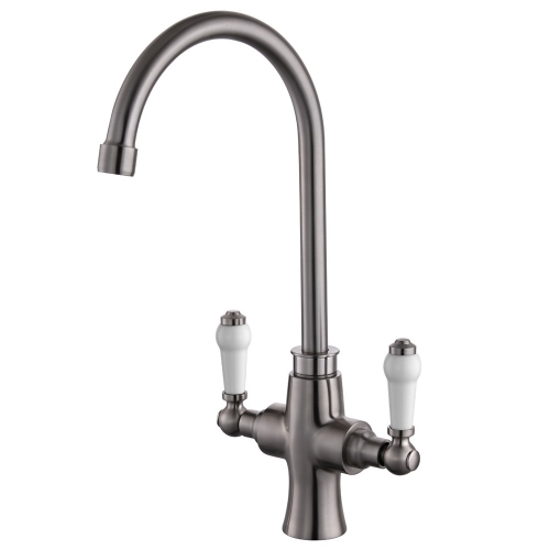 Victoria Bianco Mono Sink Mixer Nickel With White Handles