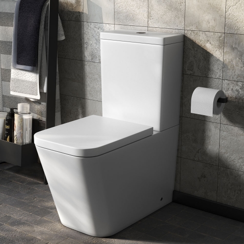 Square Rimless Close Coupled Pan, Cistern & Seat