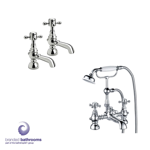 Traditional Tap Set Bathroom Pair Basin Taps Bath Shower Mixer