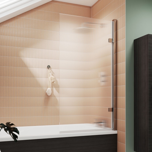 Square Hinged Fluted Bath Screen - 8mm - V-NSSQ7FL