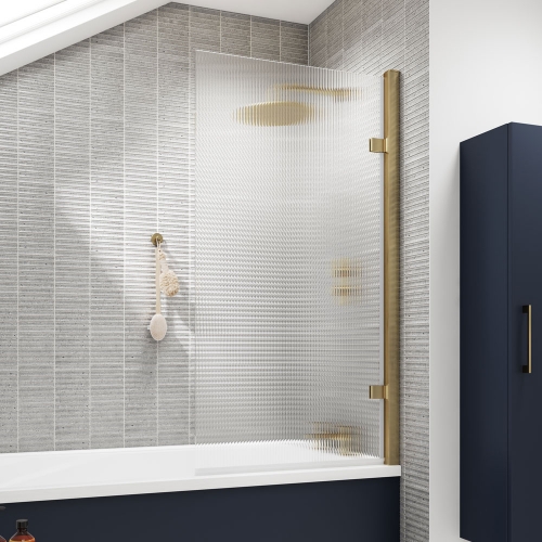 Square Hinged Fluted Bath Screen - 8mm - V-NSSQ7FLBB