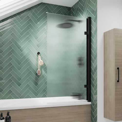 Square Hinged Fluted Bath Screen - 8mm - V-NSSQ7FLBP