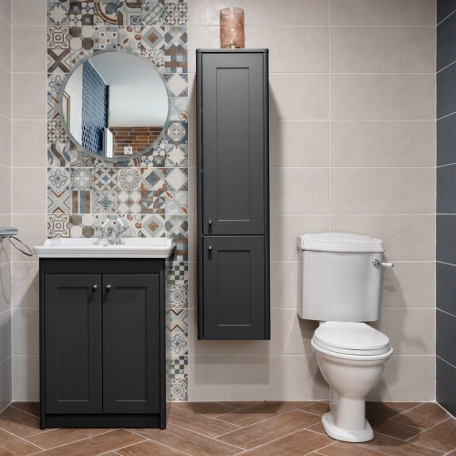 Traditional Vanity Unit, Tap, Tall Boy & Toilet Pack - Charcoal Grey - VODASUITE29