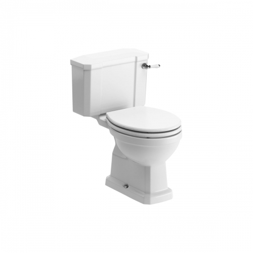Series9 Close Coupled Toilet WC & Satin Wood Effect Seat With Brass Lever Handle/Hinges