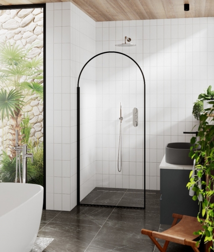 Hudson Reed Outer Framed Wetroom Screens 900mm Arched Wetroom Screen - Matt Black