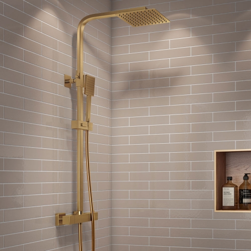 Brushed Brass Square Thermostatic Shower Set
