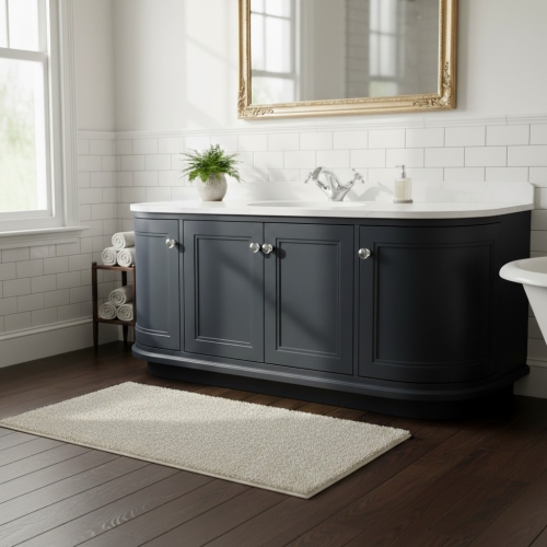 Voda Curved 1200mm Wall Hung Vanity Unit, Marble Worktop & Ceramic Basin - Dark Grey