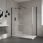 1400x800mm Black Wetroom Bundle Includes Glass Panels, Shower Tray & Black Waste