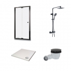 6mm Black Bi-Fold Door  Bundle Including Enclosure, Tray, Shower & Waste